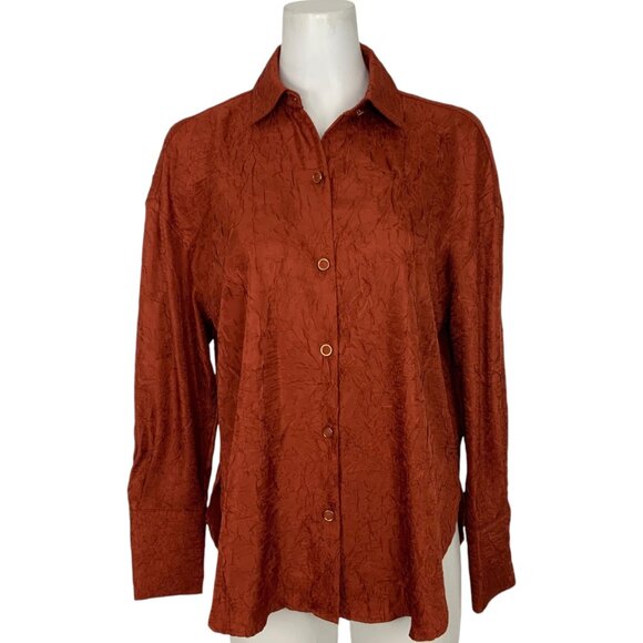House Of Harlow 1960 Button Front Blouse S Burnt Orange Oversized Fall Fashion - Picture 1 of 12